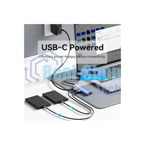 Сетевой адаптер Vention USB 3.0 M/Gigabit Ethernet RJ45+OTG хаб 3xUSB Синий - 0.15м.