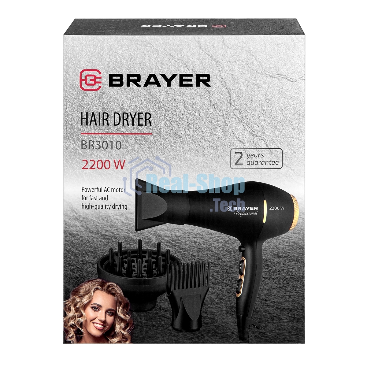Фен BRAYER BR3010 черный/золотистый, 2200 Вт