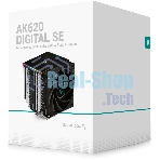 Кулер для процессора DEEPCOOL AK620 DIGITAL SE LGA20XX/1700/1200/115X/AM5/AM4 (9шт/кор, TDP 260W, PWM, DUAL Fan 120мм, 6 тепл. трубок, ARGb, черный) RET (R-AK620-BKADMN-GJD)