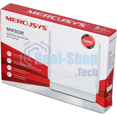 Роутер Mercusys 300Mbps Multi-Mode Wireless N Router, 2× Fixed External Antennas, 2× 10/100 Mbps LAN Ports, 1× 10/100 Mbps WAN Port, FEATURE: Access Point Mode, WPS/Reset Button, IPTV, IPv6, Beamforming, MU-MIMO, Parental Controls, Guest Network