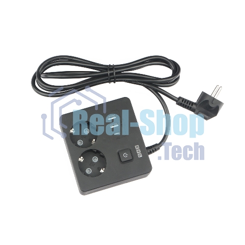 Бытовой удлинитель PowerCube, 2 р с/з вык.,3USB, 3500 Вт, 16А, 1.9 м, 3x1,0 черный квадрат PC-1B-2M