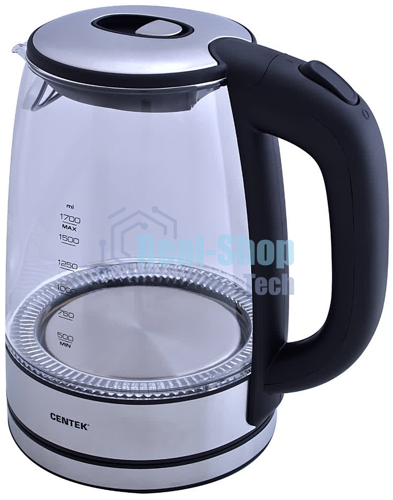 Электрочайник Centek CT-0030 черный, 1.7 л, 2200 Вт, скрытый нагревательный элемент