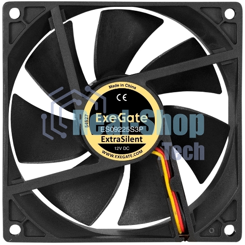 Вентилятор 12В DC ExeGate ExtraSilent ES09225S3P (92x92x25 мм, Sleeve bearing (подшипник скольжения), 3pin, 2000RPM, 25dBA)