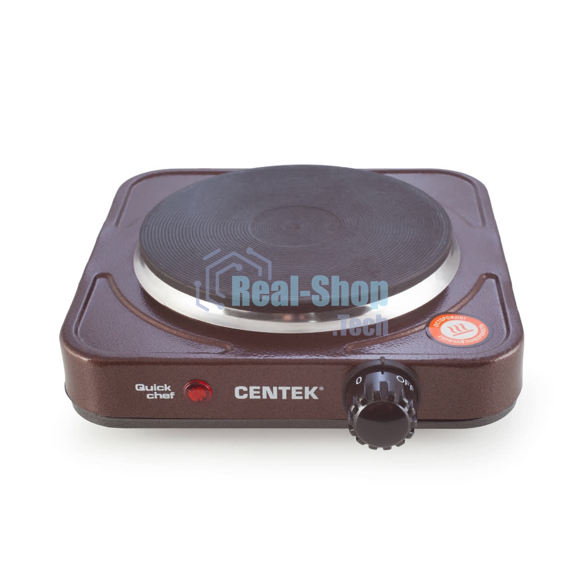 Плита настольная электрическая Centek CT-1506 коричневый, 1 кВт, ТЭН, конфорки - 1, эмаль, поворотные переключатели