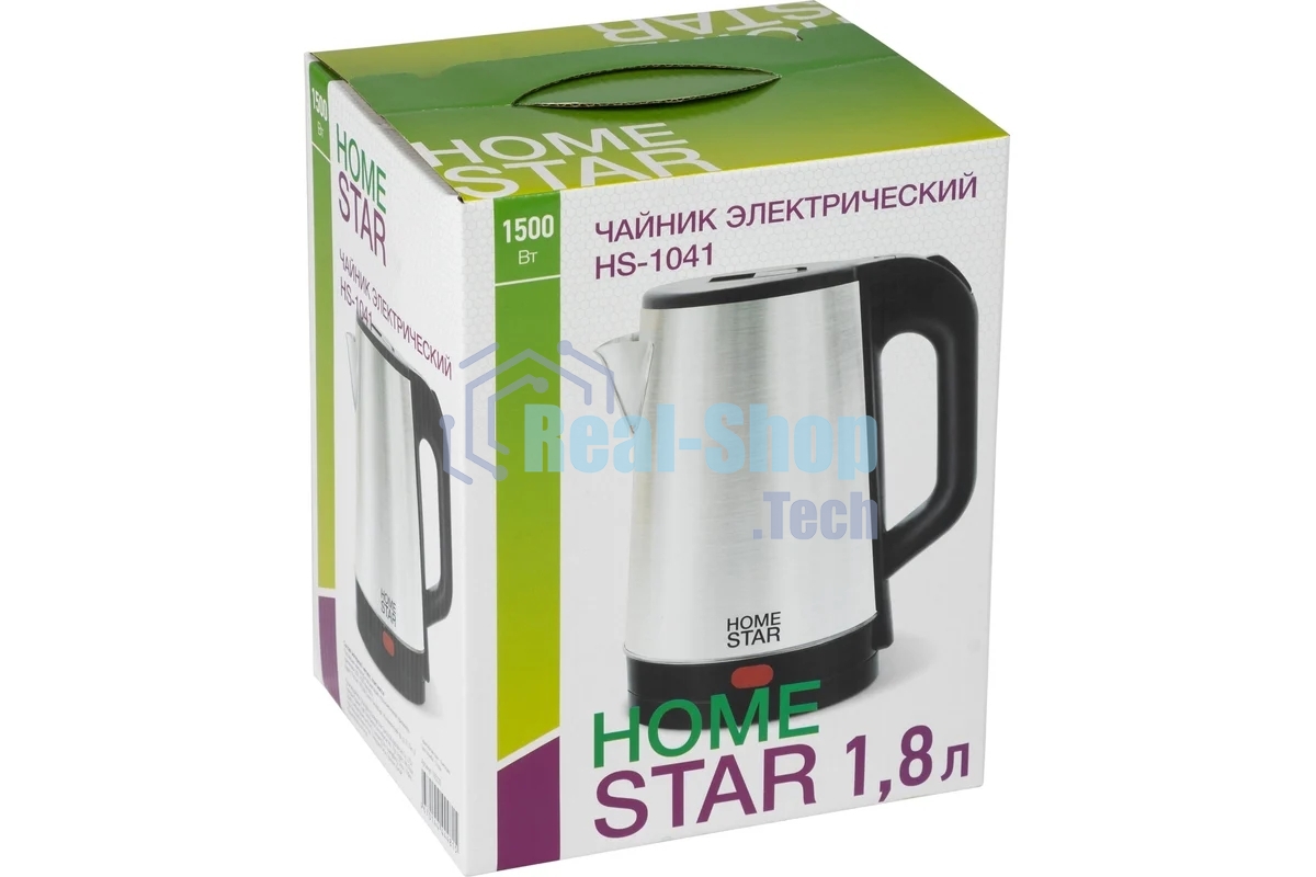 Чайник электрический Homestar HS-1041 1.8 л, 1500 Вт, нержавейка, стальной/черный
