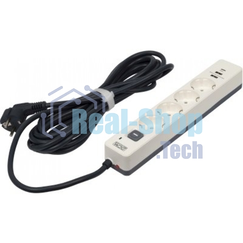 Сетевой фильтр Powercom SP-01 USB2A1CW 3,0М 3.0 м, 4 розетки, белый/серый, коробка