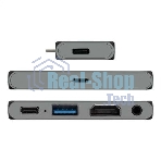 USB-концентратор 5-в-1 ExeGate DUB-31C/PD/HA (кабель-адаптер USB Type-C --> 1xUSB3.0 + Type-C DATA (480Mb/s) + PD 100W + HDMI 4K@30Hz + Audio, Plug&Play, подходит для iPad Pro и мобильных телефонов, серый)