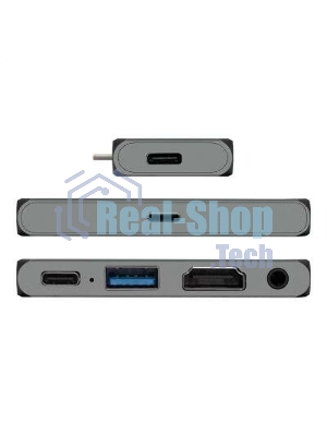 USB-концентратор 5-в-1 ExeGate DUB-31C/PD/HA (кабель-адаптер USB Type-C --> 1xUSB3.0 + Type-C DATA (480Mb/s) + PD 100W + HDMI 4K@30Hz + Audio, Plug&Play, подходит для iPad Pro и мобильных телефонов, серый)