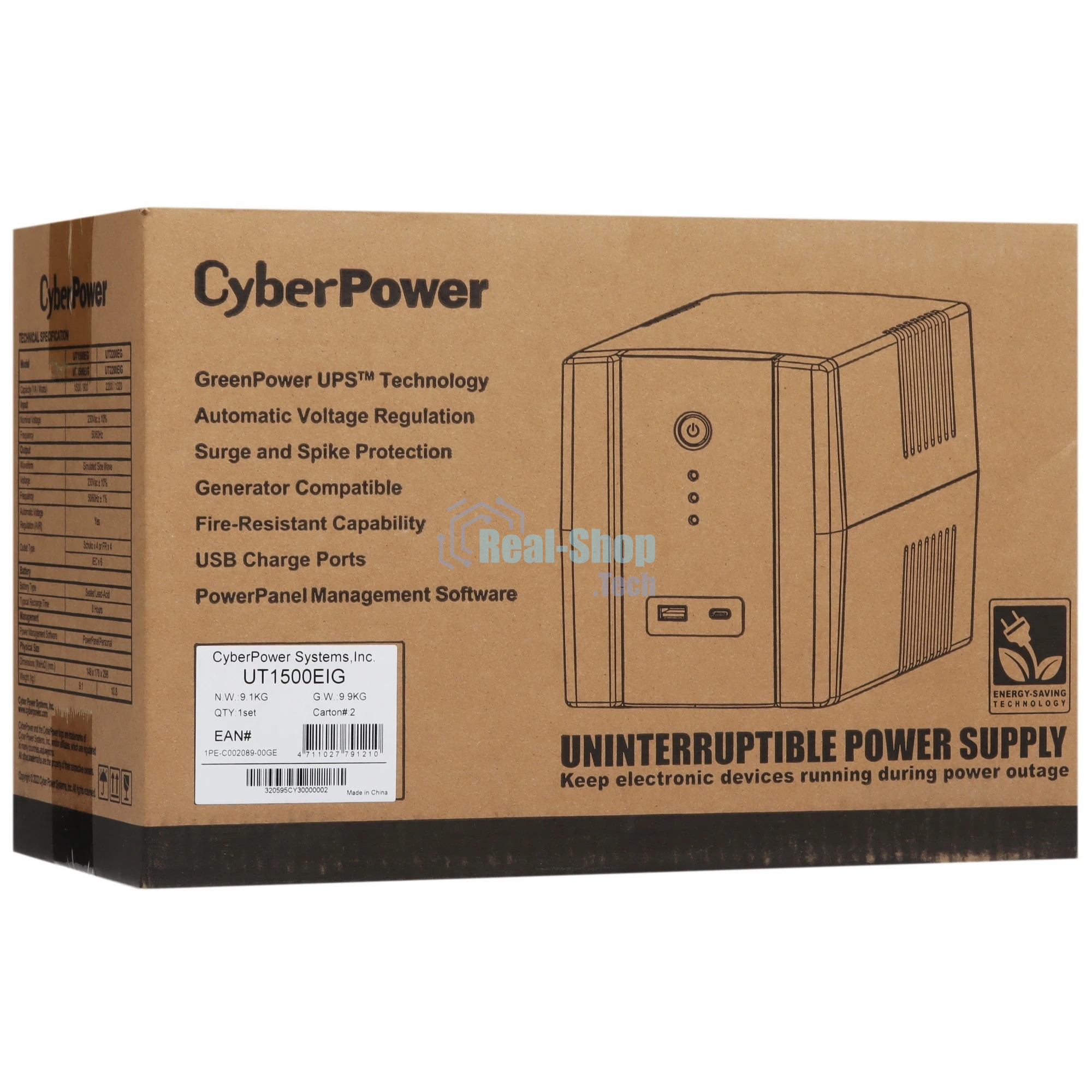 Источник бесперебойного питания CyberPower UT1500EIG/1500 ВА/900 Вт/USB/RJ-11/RJ-45/6xIEC 320 C13 (компьютерная)