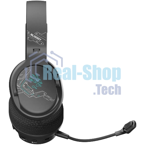 Гарнитура Bloody GR370 черный, беспроводная + проводная, Bluetooth, до 45 ч, подсветка