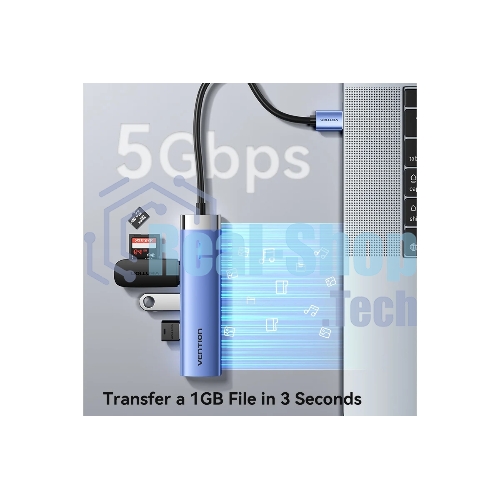 Сетевой адаптер Vention USB 3.0 M/Gigabit Ethernet RJ45+OTG хаб 3xUSB Синий - 0.15м.
