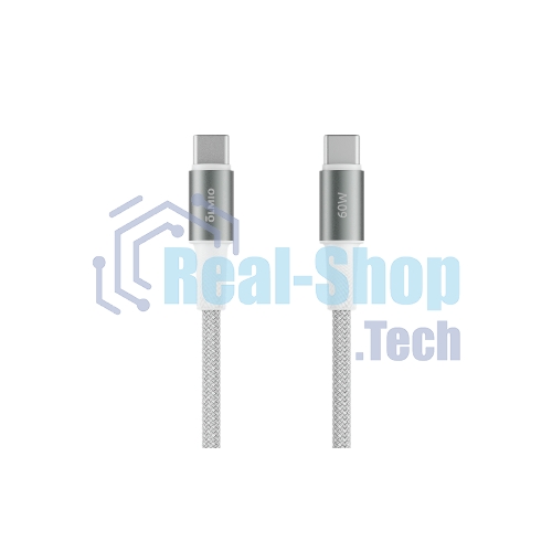 Кабель OLMIO MASTER, Type-C - Type-C, 60W 3A, 1.2м, тканевая оплетка, белый