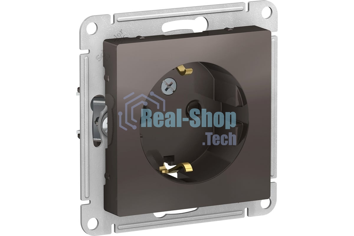 Механизм розетки 1-м СП AtlasDesign с заземл. защ. шторки 16А мокко SchE ATN000645