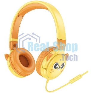 Беспроводные/проводные наушники Hoco W61 желтый, накладные, Bluetooth + проводной, детские, до 20 ч.