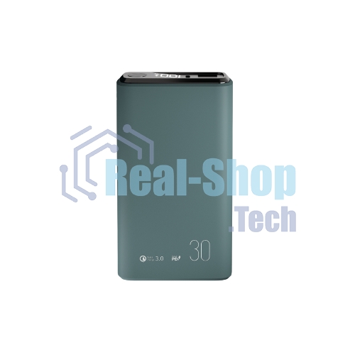 Портативный аккумулятор OLMIO QS-30, 30000mAh, 22.5W, QuickCharge3.0/PowerDelivery, LCD, темно-зеленый