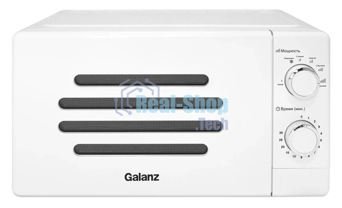 Микроволновая печь Galanz MOS-2007MW белый, 20 л, 700 Вт, переключатели - поворотный механизм