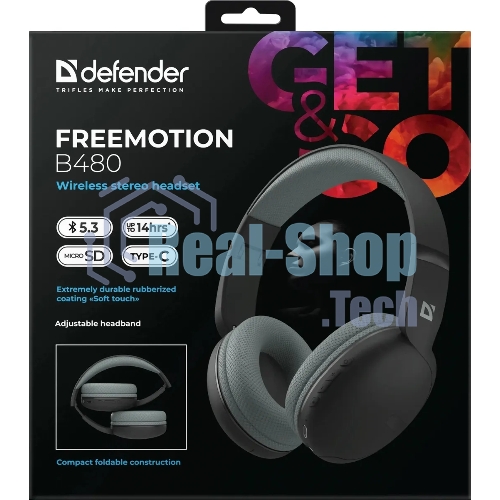 Беспроводные/проводные наушники Defender FreeMotion B480 черный, накладные, Bluetooth + проводной, складная конструкция, до 8 ч