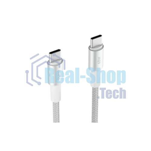 Кабель OLMIO MASTER, Type-C - Type-C, 60W 3A, 1.2м, тканевая оплетка, белый