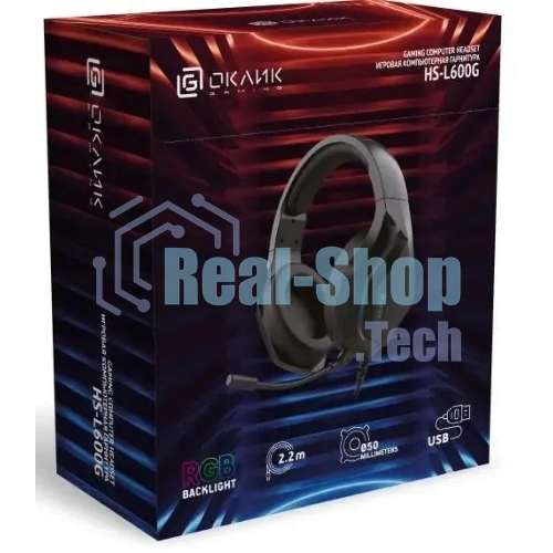 Гарнитура Oklick HS-L600G чёрный, проводная, USB, подсветка