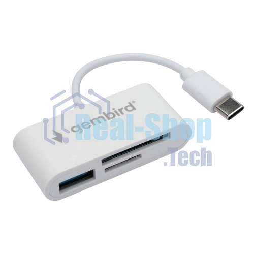 Кард-ридер Gembird FD2-MSD-2/белый/SD/SDHC/SDXC/TF/MicroSD/USB 2.0/USB Type-C (2.0)/пластик