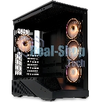 Компьютерный корпус без блока питания HSPD F711-TGbK-ARGB, Panoramic Full Tower, черный, TG, 0.7 SPCC, 4x120мм ARGB ATX, mATX, mITX 190/420/280мм 2x2.5