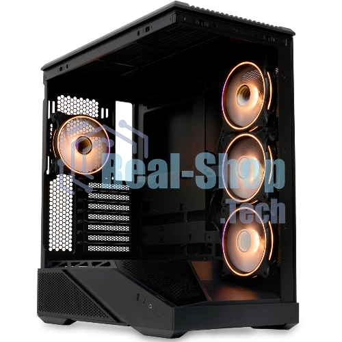 Компьютерный корпус без блока питания HSPD F711-TGbK-ARGB, Panoramic Full Tower, черный, TG, 0.7 SPCC, 4x120мм ARGB ATX, mATX, mITX 190/420/280мм 2x2.5
