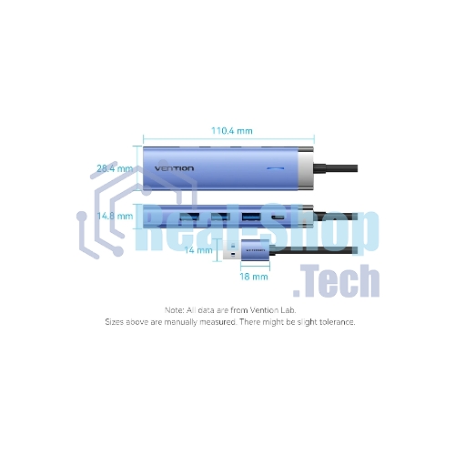 Сетевой адаптер Vention USB 3.0 M/Gigabit Ethernet RJ45+OTG хаб 3xUSB Синий - 0.15м.