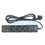 Бытовой удлинитель PowerCube, 3 р с/з вык.,3USB, 3500 Вт, 16А, 1.9 м, 3x1,0 черный PC-6B-2M