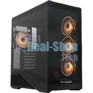 Компьютерный корпус без блока питания HSPD F711-TGbK-ARGB, Panoramic Full Tower, черный, TG, 0.7 SPCC, 4x120мм ARGB ATX, mATX, mITX 190/420/280мм 2x2.5