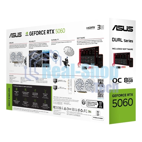 Видеокарта Asus GeForce RTX 5060 DUAL OC White, Nvidia RTX 5060, 8GB GDDR7, 128 bit, PCI-E 5.0, DPx3, HDMIx1, 2535 MHz