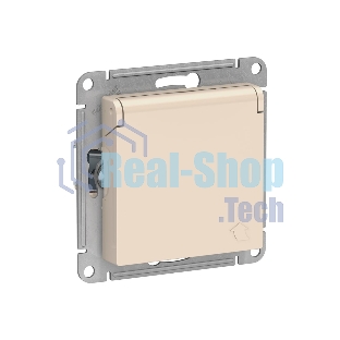 Механизм розетки 1-м СП AtlasDesign 16А IP20 с заземл. защ. шторки с крышкой беж.