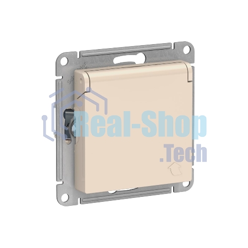 Механизм розетки 1-м СП AtlasDesign 16А IP20 с заземл. защ. шторки с крышкой беж.