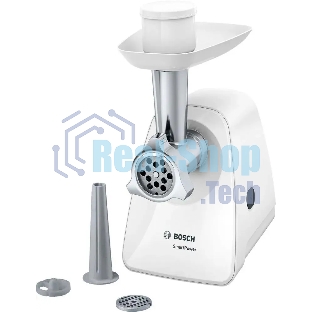 Мясорубка электрическая Bosch MFW2510W белый, 1500 Вт, 1.7 кг/мин, защита от перегрузки, насадки - 3