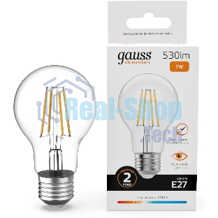 Лампа светодиодная филаментная Gauss Filament 7Вт цок.: E27 груша св. свеч. бел. теп. (упак.: 10 шт)