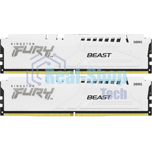 Оперативная память Kingston Fury Beast, DDR5, 64Gb (2x32Gb), 5600MHz, CL40, DIMM, с радиатором, белый