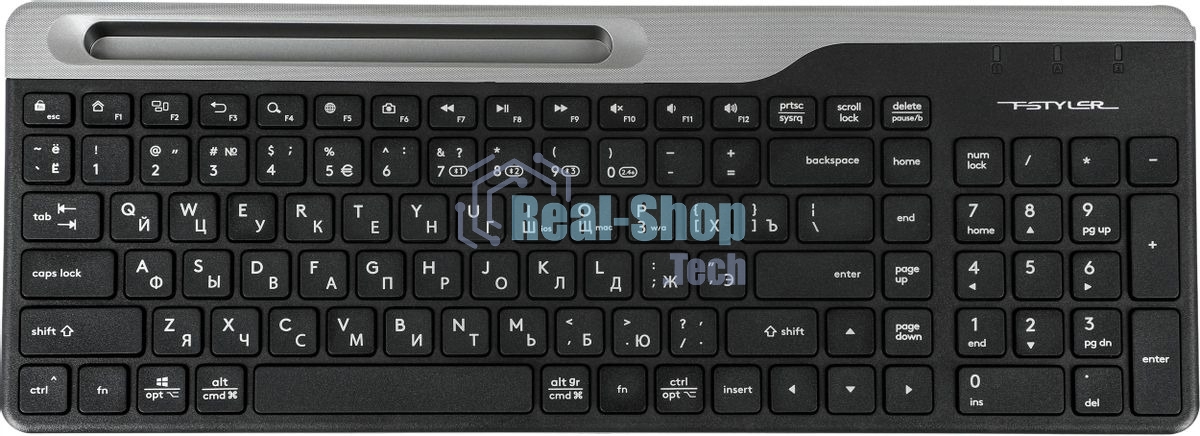 Клавиатура беспроводная A4Tech Fstyler FBK25, USB, Bluetooth/Радиоканал, черный/серый