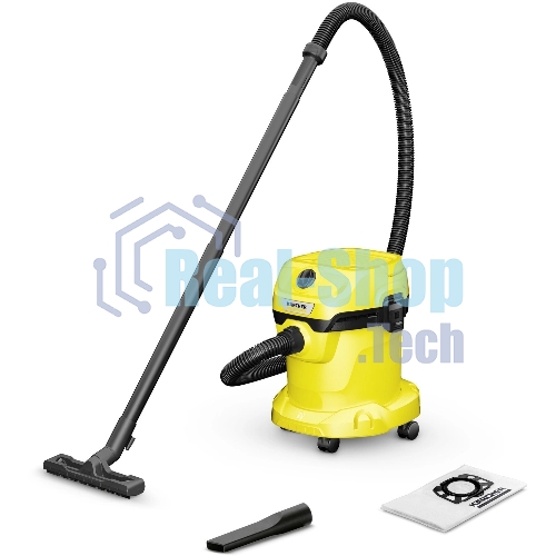 Строительный пылесос Karcher WD 2 V-15/4/18 желтый, 180/1000 Вт, уборка сухая/влажная, пылесборник мешок/контейнер, 15 л