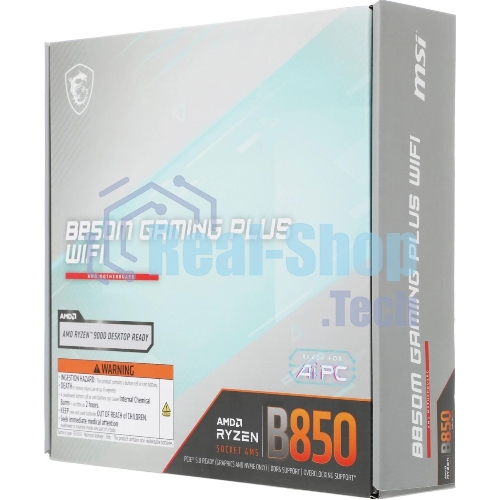 Материнская плата MSI B850M GAMING PLUS WIFI, AM5, AMD B850, 4xDDR5, 4xSATA, 2xM.2, 1xPCIe 5.0 x16, 1xPCIe 4.0 x4, 1xPCIe 3.0 x1, 1xDP, 1xHDMI, 1x5Gb LAN, Wi-Fi 7, Bluetooth 5.4, 3xUSB-C 10Gbps, 3xUSB-A 10Gbps, 3xUSB-A 5Gbps, 3x3.5 мм, 7.1, mATX