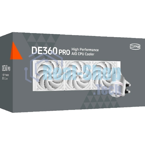 Система охлаждения Water Cooling System PCCooler DE360 Pro WH (300W, 360мм, White, ARGB Pump, Fans: 3x120мм, 86.73CFM, 32dBA, 2200RPM/Pump height 57мм, 28dBA, 3200RPM, Rad thickness 27мм/S: 1851, 1700, 1200, 115X, AM5, AM4, AM3)
