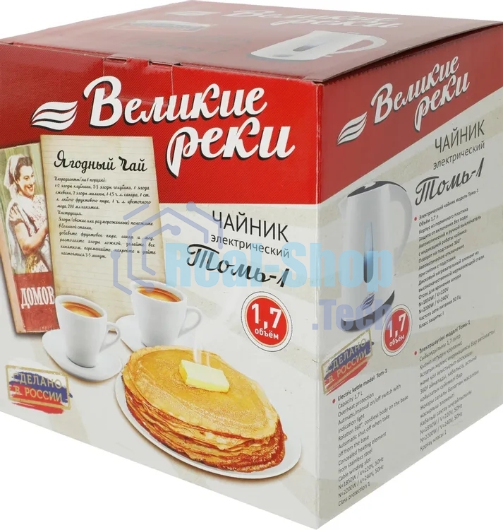 Чайник электрический Великие Реки Томь-1 белый/зеленый