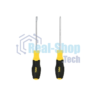Набор отверток Deli DL630002N 2шт SL6x125 + PH2x125 сталь Cr-V, двухкомпонентная прорезиненная рукоять