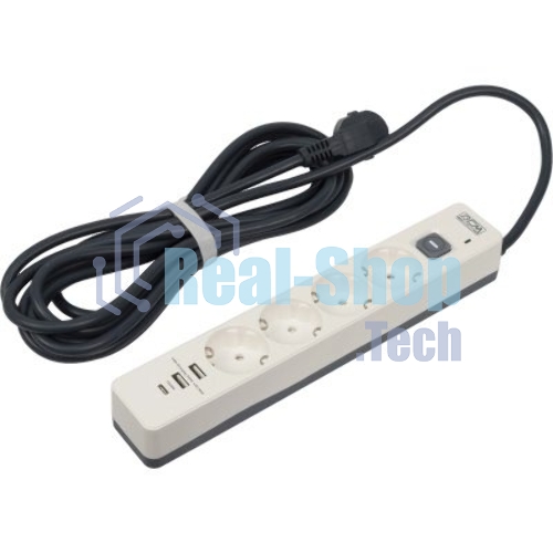 Сетевой фильтр Powercom SP-01 USB2A1CW 3,0М 3.0 м, 4 розетки, белый/серый, коробка