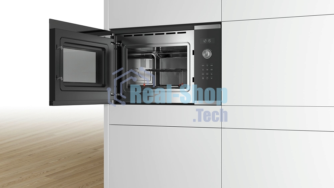 Встраиваемая микроволновая печь Bosch BEL554MS0 нержавеющая сталь/черный, 25 л, 900 Вт, переключатели - сенсор, поворотный механизм