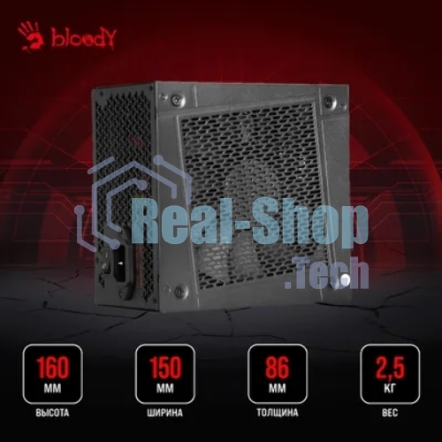 Блок питания Bloody BD-PS1000G, 1000Вт, 80 PLUS Gold, 140мм, модульный, черный