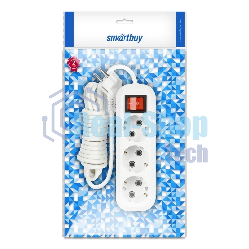 Удлинитель Smartbuy (SBE-16-3-02-ZS) 3 гнз х 2,0 м (16А/3.5 кВт, ПВС 3х1.0)