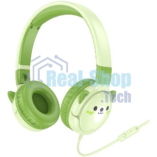 Беспроводные/проводные наушники Hoco W61 зеленый, накладные, Bluetooth + проводной, детские, до 20 ч.