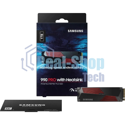 Накопитель SSD Samsung 990 PRO, 1000Gb, PCIe 4.0 x4, M.2 2280, NVMe, R/W 7450/6900, с радиатором