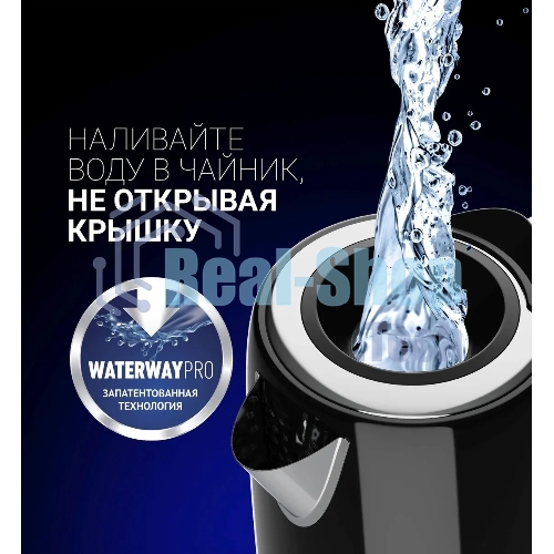 Чайник электрический Polaris PWK 1746CA Water Way Pro 1.7 л, 2200 Вт, черный (корпус: нержавеющая сталь)