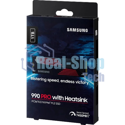 Накопитель SSD Samsung 990 PRO, 1000Gb, PCIe 4.0 x4, M.2 2280, NVMe, R/W 7450/6900, с радиатором