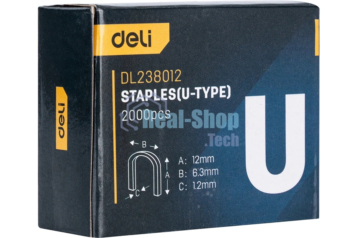 Набор скоб для степлера (Тип U) Deli DL238012 (12 х 6,3 х 1,2мм x 2000 шт) нержавеющая сталь.